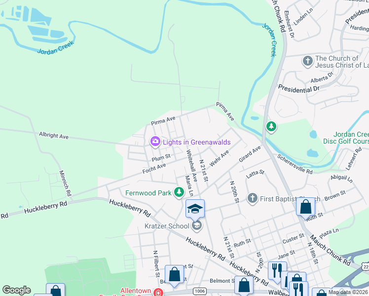 map of restaurants, bars, coffee shops, grocery stores, and more near 2020 Whitehall Avenue in Allentown