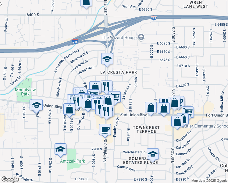 map of restaurants, bars, coffee shops, grocery stores, and more near 2050 East Kane Circle in Salt Lake City