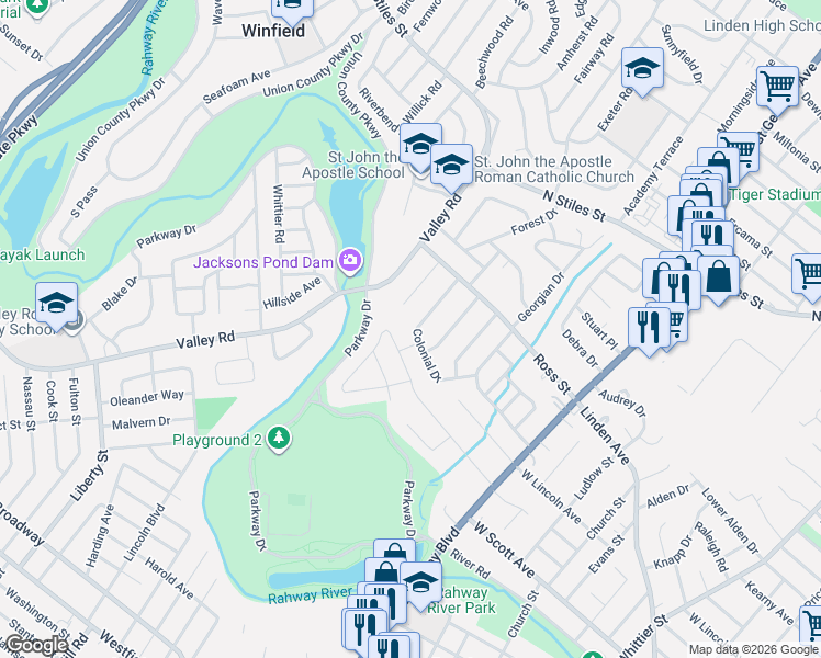 map of restaurants, bars, coffee shops, grocery stores, and more near 1139 Maurice Avenue in Clark