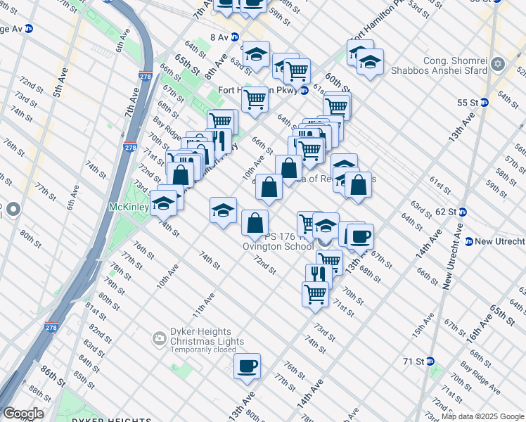 map of restaurants, bars, coffee shops, grocery stores, and more near 1064 Bay Ridge Avenue in Brooklyn