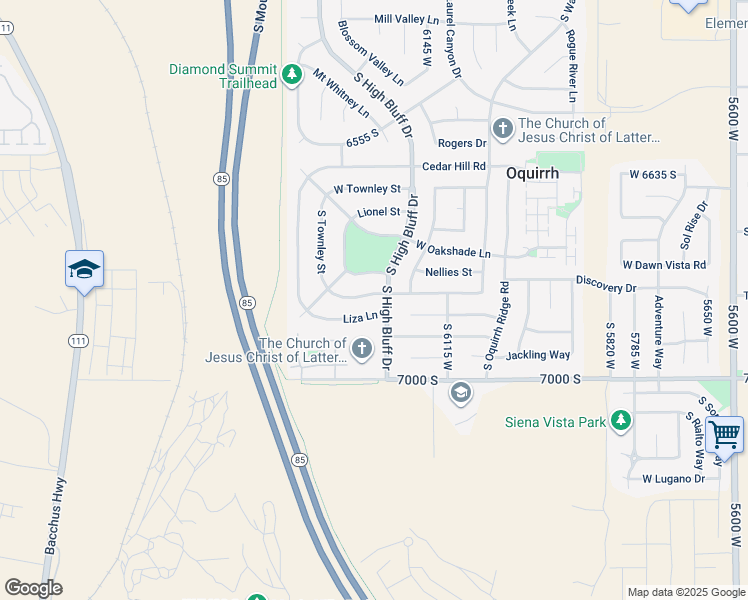 map of restaurants, bars, coffee shops, grocery stores, and more near 6239 West Graceland Way in West Jordan