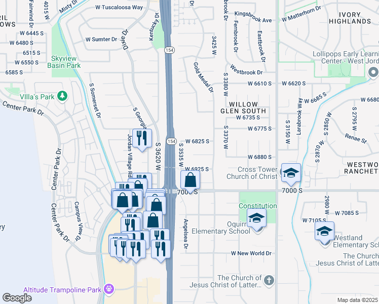 map of restaurants, bars, coffee shops, grocery stores, and more near 3500 West 6875 South in West Jordan