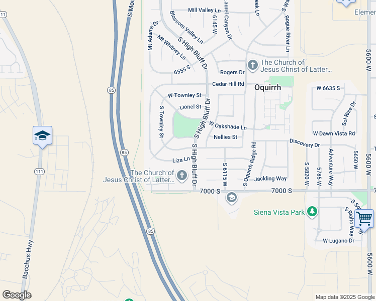 map of restaurants, bars, coffee shops, grocery stores, and more near 6239 West Graceland Way in West Jordan