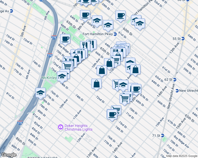 map of restaurants, bars, coffee shops, grocery stores, and more near 1062 Bay Ridge Avenue in Brooklyn