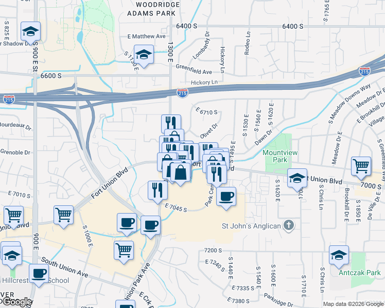 map of restaurants, bars, coffee shops, grocery stores, and more near in Cottonwood Heights
