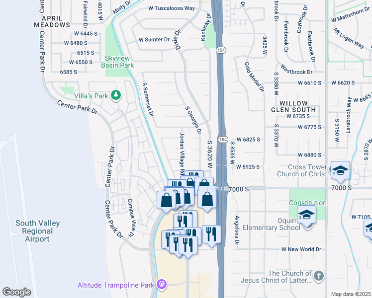 map of restaurants, bars, coffee shops, grocery stores, and more near 6889 Jordan Village Road in West Jordan