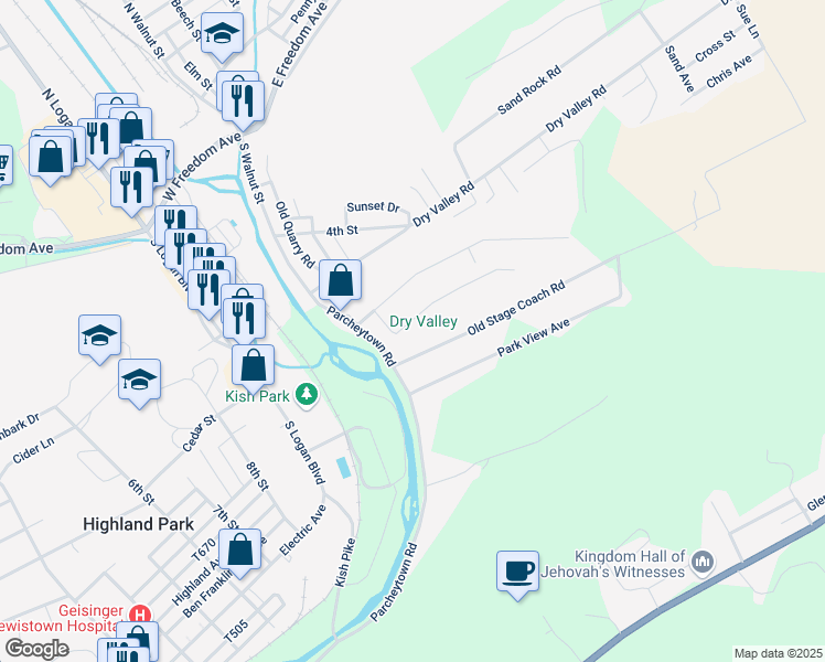 map of restaurants, bars, coffee shops, grocery stores, and more near 208 Glendale Avenue in Lewistown