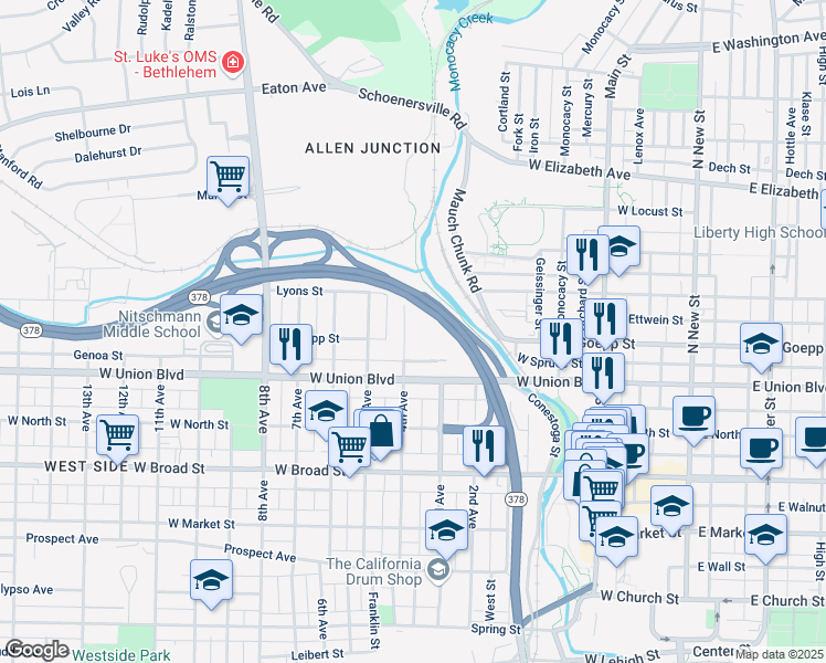 map of restaurants, bars, coffee shops, grocery stores, and more near 902 4th Avenue in Bethlehem