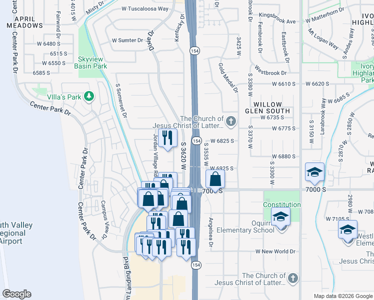 map of restaurants, bars, coffee shops, grocery stores, and more near 6863 South Dixie Drive in West Jordan