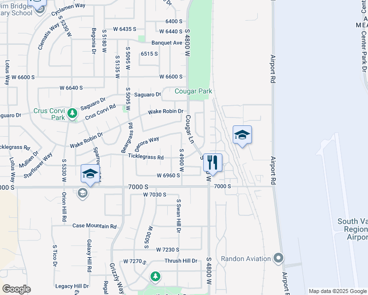 map of restaurants, bars, coffee shops, grocery stores, and more near 4891 Calyx Circle in West Jordan