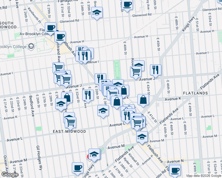 map of restaurants, bars, coffee shops, grocery stores, and more near in Brooklyn