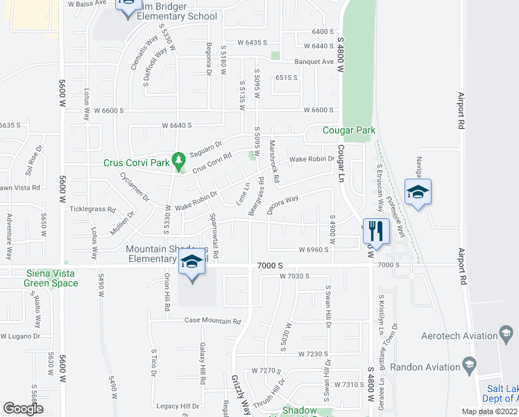 map of restaurants, bars, coffee shops, grocery stores, and more near 5091 Ticklegrass Road in West Jordan