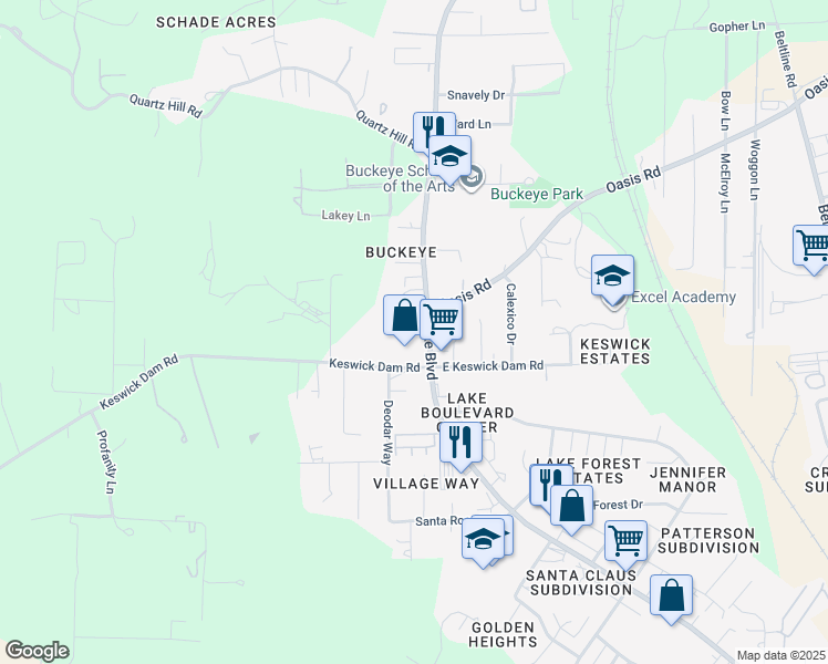 map of restaurants, bars, coffee shops, grocery stores, and more near 1350 Lake Boulevard in Redding