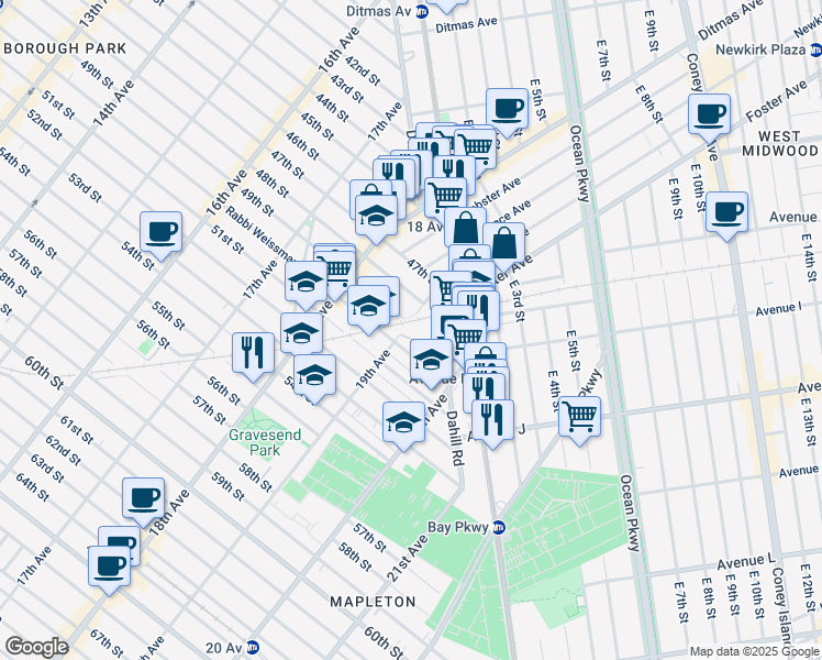 map of restaurants, bars, coffee shops, grocery stores, and more near 1919 50th Street in Brooklyn
