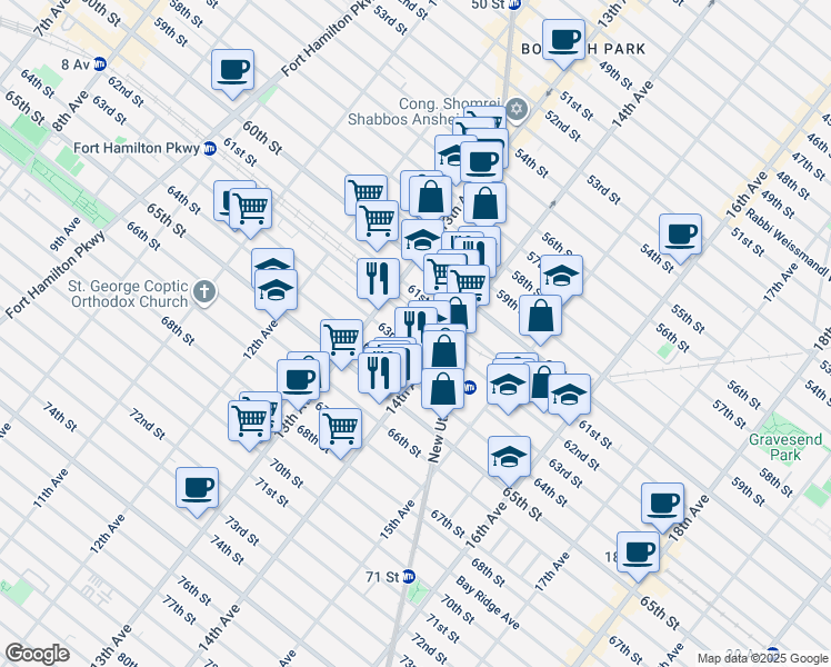 map of restaurants, bars, coffee shops, grocery stores, and more near 6214 14th Avenue in Brooklyn