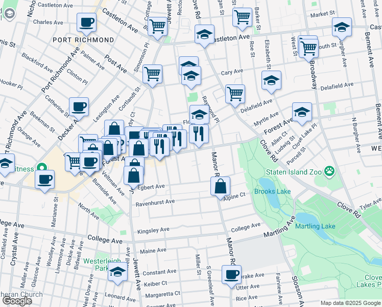 map of restaurants, bars, coffee shops, grocery stores, and more near 178 Greenleaf Avenue in Staten Island