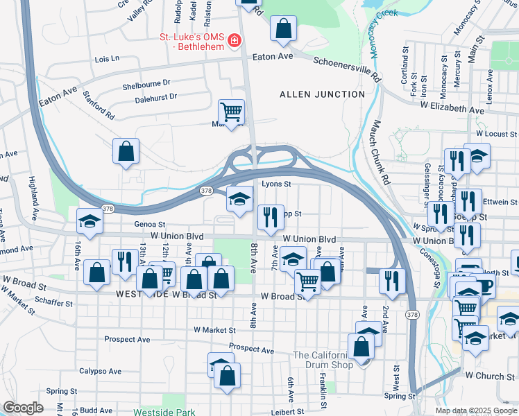 map of restaurants, bars, coffee shops, grocery stores, and more near 824 8th Avenue in Bethlehem