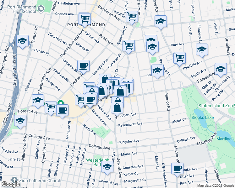 map of restaurants, bars, coffee shops, grocery stores, and more near in Staten Island