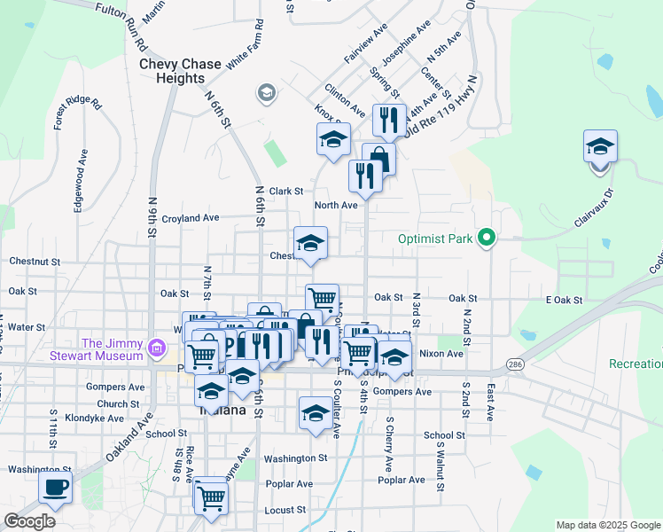 map of restaurants, bars, coffee shops, grocery stores, and more near 245 North 5th Street in Indiana