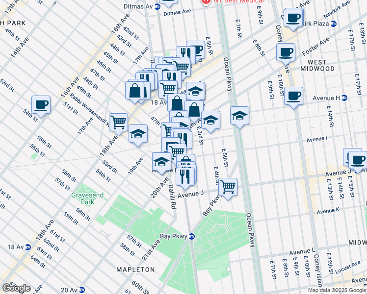 map of restaurants, bars, coffee shops, grocery stores, and more near 129 Elmwood Avenue in Brooklyn