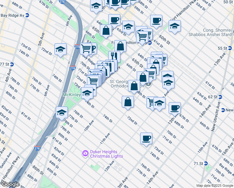 map of restaurants, bars, coffee shops, grocery stores, and more near 7007 10th Avenue in Brooklyn