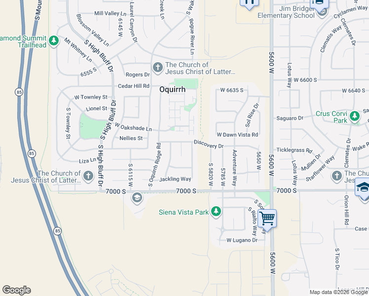 map of restaurants, bars, coffee shops, grocery stores, and more near 5918 Discovery Drive in West Jordan