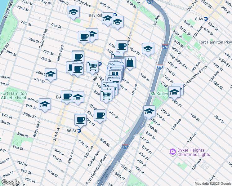 map of restaurants, bars, coffee shops, grocery stores, and more near 7720 5th Avenue in Brooklyn