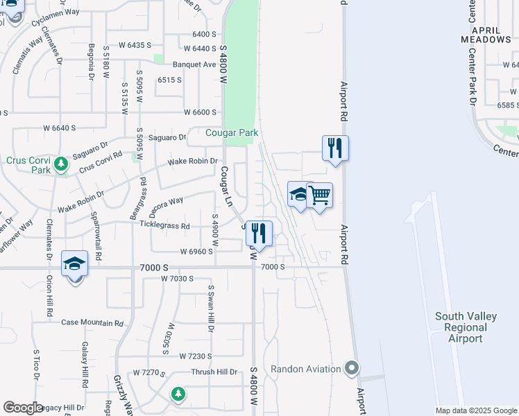 map of restaurants, bars, coffee shops, grocery stores, and more near 4785 West Foggia Court in West Jordan