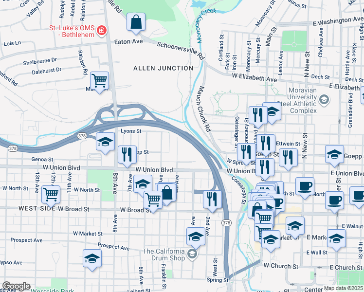 map of restaurants, bars, coffee shops, grocery stores, and more near 902 4th Avenue in Bethlehem