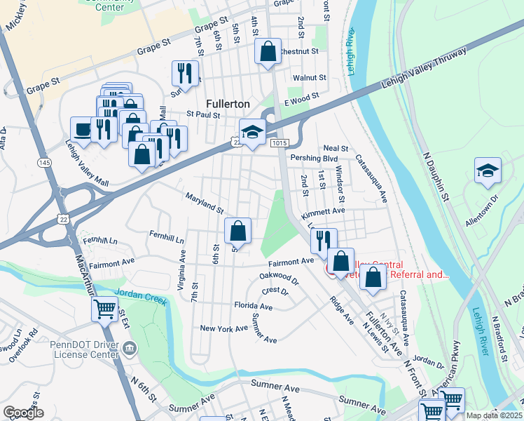 map of restaurants, bars, coffee shops, grocery stores, and more near 339 Calvert Street in Fullerton