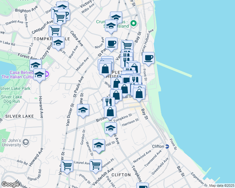 map of restaurants, bars, coffee shops, grocery stores, and more near 72 Boyd Street in Staten Island