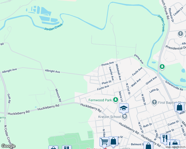 map of restaurants, bars, coffee shops, grocery stores, and more near 2357 Albright Avenue in Allentown