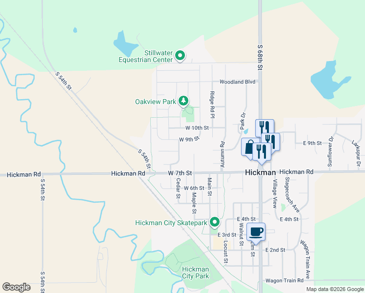 map of restaurants, bars, coffee shops, grocery stores, and more near 102 West 9th Street in Hickman