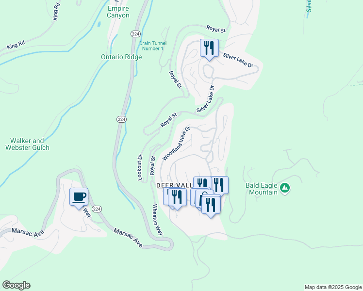 map of restaurants, bars, coffee shops, grocery stores, and more near 120 Ridgepoint Drive in Park City