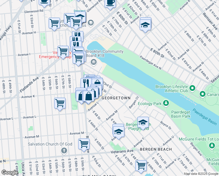map of restaurants, bars, coffee shops, grocery stores, and more near 1164 Bergen Avenue in Brooklyn