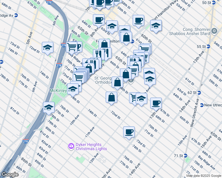 map of restaurants, bars, coffee shops, grocery stores, and more near 1011 Bay Ridge Avenue in Brooklyn