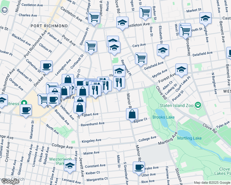 map of restaurants, bars, coffee shops, grocery stores, and more near 126 Greenleaf Avenue in Staten Island