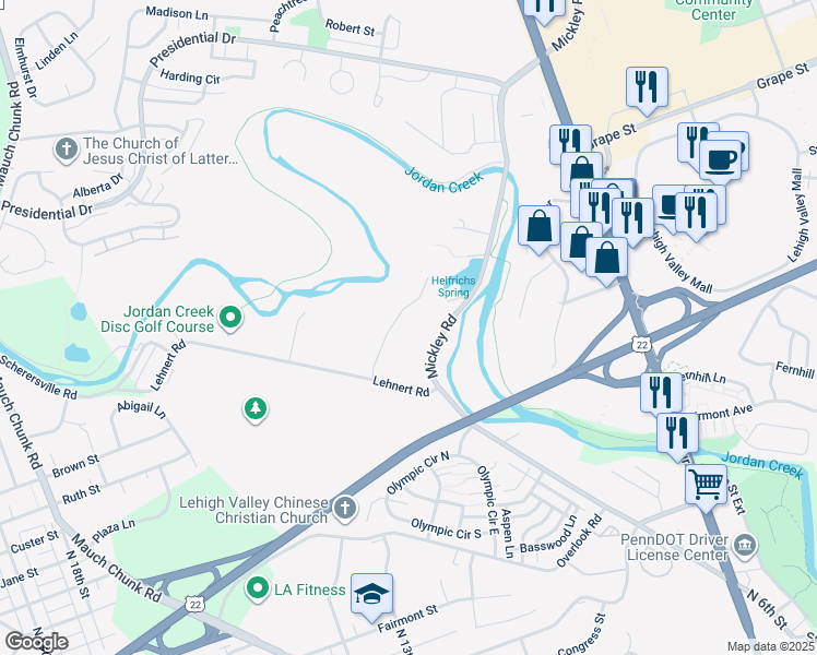 map of restaurants, bars, coffee shops, grocery stores, and more near 642 Mickley Rd in Fullerton