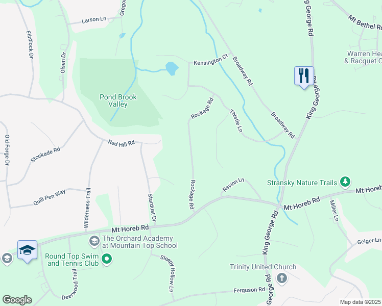 map of restaurants, bars, coffee shops, grocery stores, and more near 11 Rockage Road in Warren