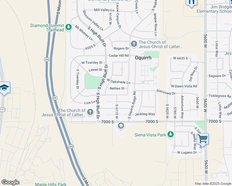map of restaurants, bars, coffee shops, grocery stores, and more near 6116 West Graceland Way in West Jordan