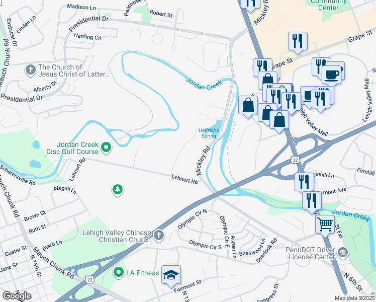 map of restaurants, bars, coffee shops, grocery stores, and more near 642 Mickley Road in Fullerton