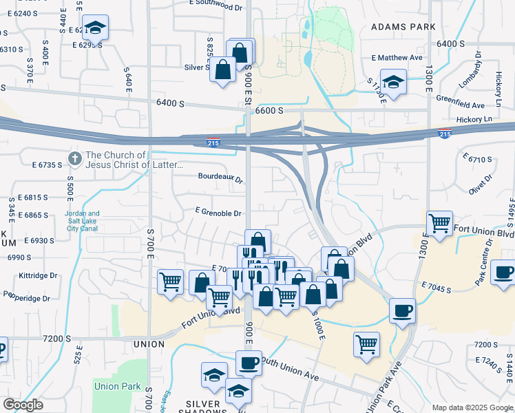 map of restaurants, bars, coffee shops, grocery stores, and more near 6799 South 900 East in Midvale