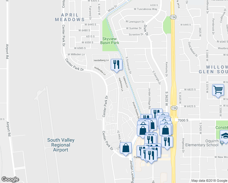 map of restaurants, bars, coffee shops, grocery stores, and more near 3963 Spencer Crest Lane in West Jordan