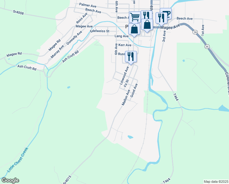 map of restaurants, bars, coffee shops, grocery stores, and more near 101-179 Linwood Ave in Patton
