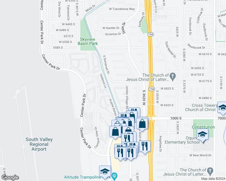 map of restaurants, bars, coffee shops, grocery stores, and more near 6828 South Denby Dale Road in West Jordan