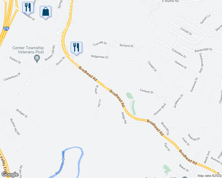 map of restaurants, bars, coffee shops, grocery stores, and more near 3090 Brodhead Road in Aliquippa