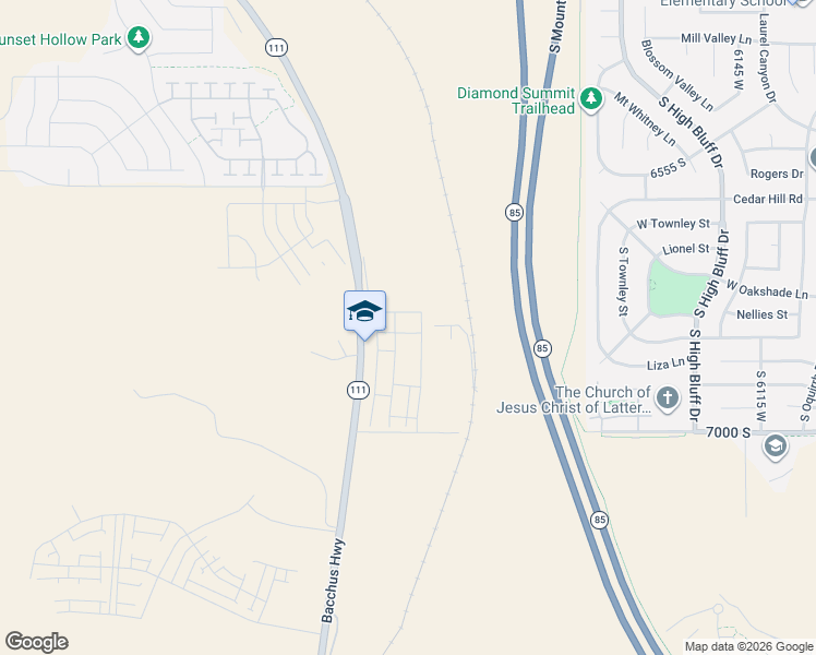 map of restaurants, bars, coffee shops, grocery stores, and more near 6830 South Clever Peak Lane in West Jordan