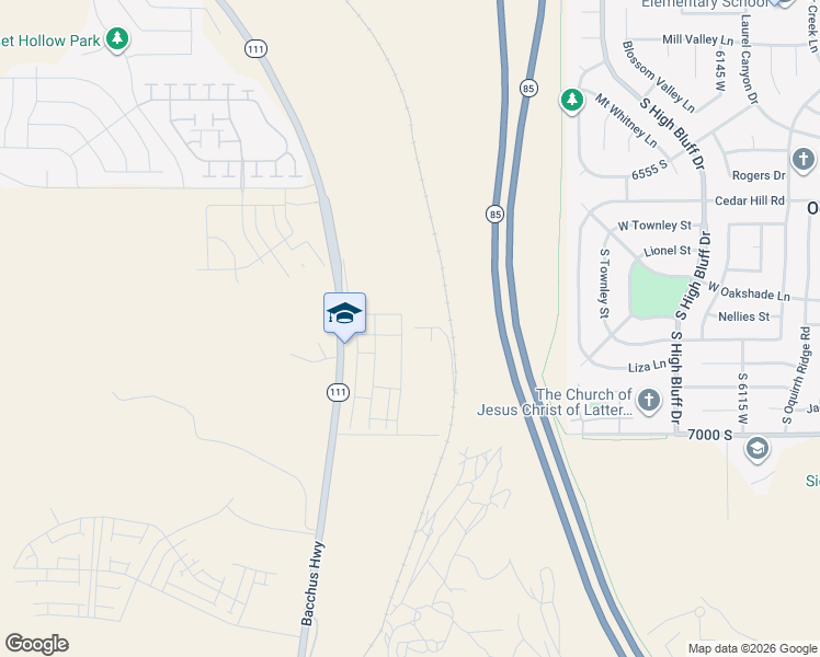 map of restaurants, bars, coffee shops, grocery stores, and more near 6421-7141 Bacchus Highway in West Jordan