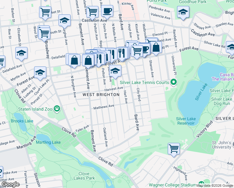 map of restaurants, bars, coffee shops, grocery stores, and more near 118 Lawrence Avenue in Staten Island
