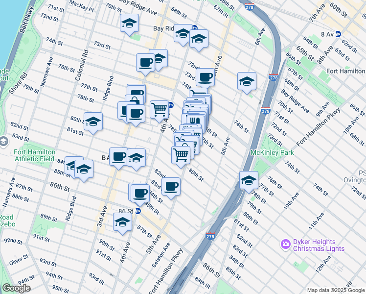 map of restaurants, bars, coffee shops, grocery stores, and more near 469 79th Street in Brooklyn